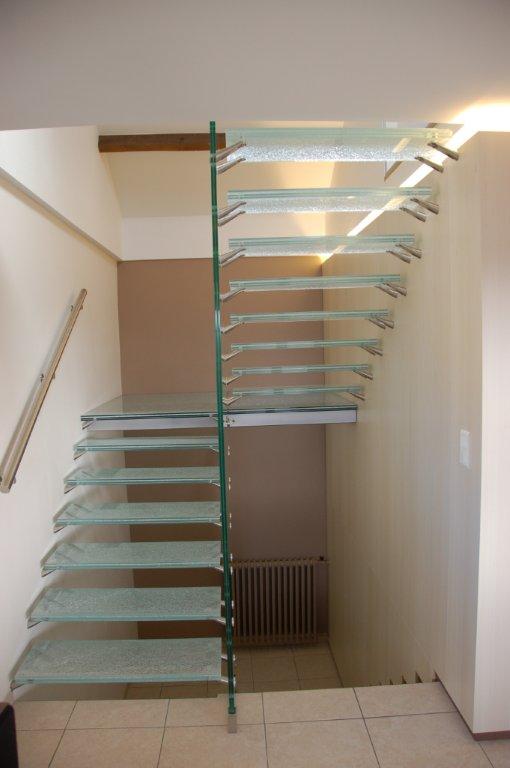 Escalier verre double quart tournant avec palier 